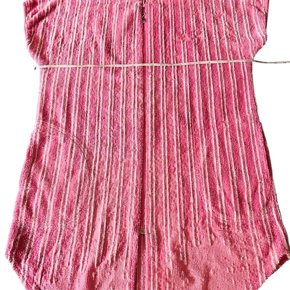 STAN HERMAN WOMEN’S TERRY CLOTH SHORT ROBE SIZE MEDIUM PINK WITH WHITE STRIPES - Picture 7 of 16